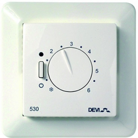 DEVI Терморегулятор DEVIreg 530, (+ 5+ 45С), механічний, датчик на проводі 3м, 85 х 85мм, макс. 15A, білий в Києві, Україні