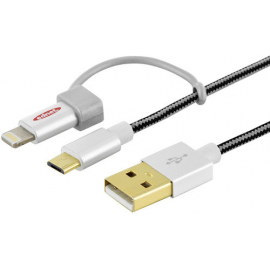 Ednet USB 2.0 Lightning+microUSB charge/sync 1 м, Black в Києві, Україні
