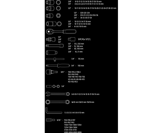 Neo Tools 08-668 Набiр торцевих головок, 150 шт., 1, 4, 3, 1/2" CrV, зображення 5 в Києві, Україні