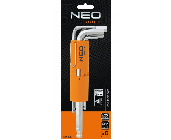 Neo Tools 09-523 Ключi шестиграннi,  2.5-10 мм, набiр 8 шт.*1 уп., зображення 2 в Києві, Україні