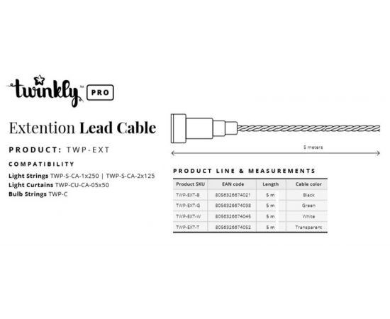 Twinkly Pro Подовжувач кабелю[Подовжувач кабелю Twinkly Pro AWG22 PVC кабель, 5м, чорний], зображення 3 в Києві, Україні