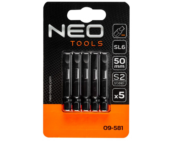 Neo Tools 09-581 Биты ударные, 50 мм, SL6 - 5 шт., сталь S2, изображение 3 в Киеве, Украине