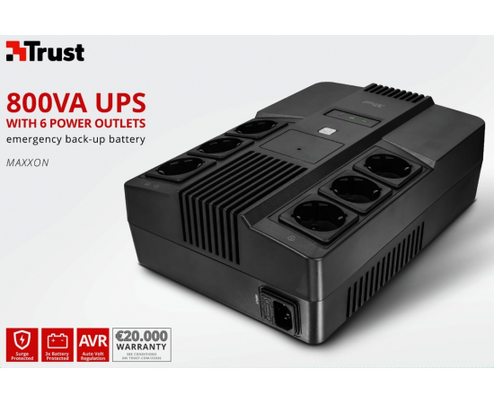 Trust Maxxon 800VA UPS with 6 standard wall power outlets BLACK, зображення 11 в Києві, Україні