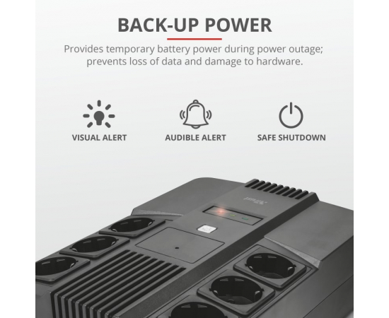 Trust Maxxon 800VA UPS with 6 standard wall power outlets BLACK, зображення 8 в Києві, Україні