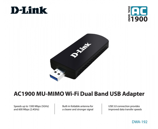D-Link DWA-192, AC1900, MU-MIMO, USB 3.0, зображення 5 в Києві, Україні