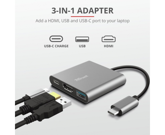 Trust Dalyx 3-in-1 Multiport USB-C Adapter ALUMINIUM, изображение 11 в Киеве, Украине