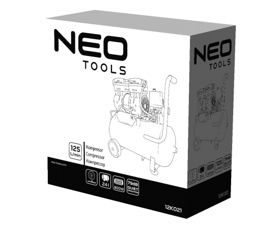 Neo Tools Компрессор, безмасляный, 230В, 24л, 8 Бар, 125л/мин, 800Вт, асинхронный двигатель, IP20, изображение 10 в Киеве, Украине
