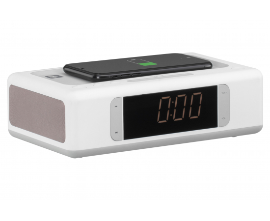 2E Акустична док-станція SmartClock Wireless Charging, Alarm Clock, Bluetooth, FM, USB, AUX White, зображення 4 в Києві, Україні