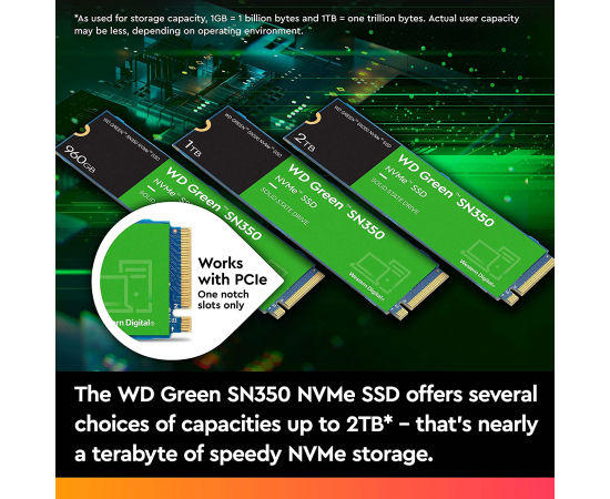 WD Твердотільний накопичувач SSD M.2 Green SN350 960GB NVMe PCIe 3.0 4x 2280 TLC, зображення 3 в Києві, Україні